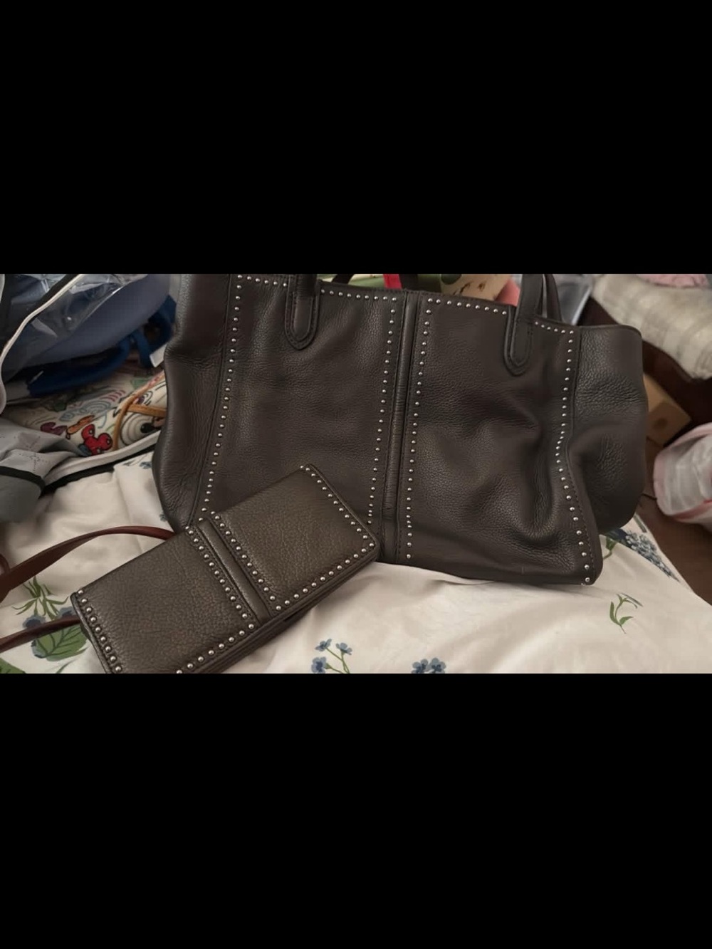 Brighton Dark Brown Studded Pebbled Leather Tote with Wallet